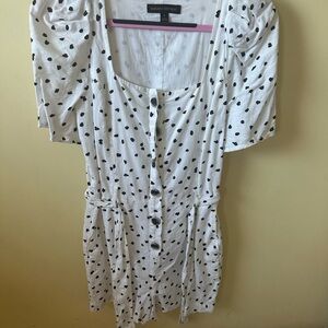 Banana Republic White Polka Dot Jumpsuit; Linen/ Cotton